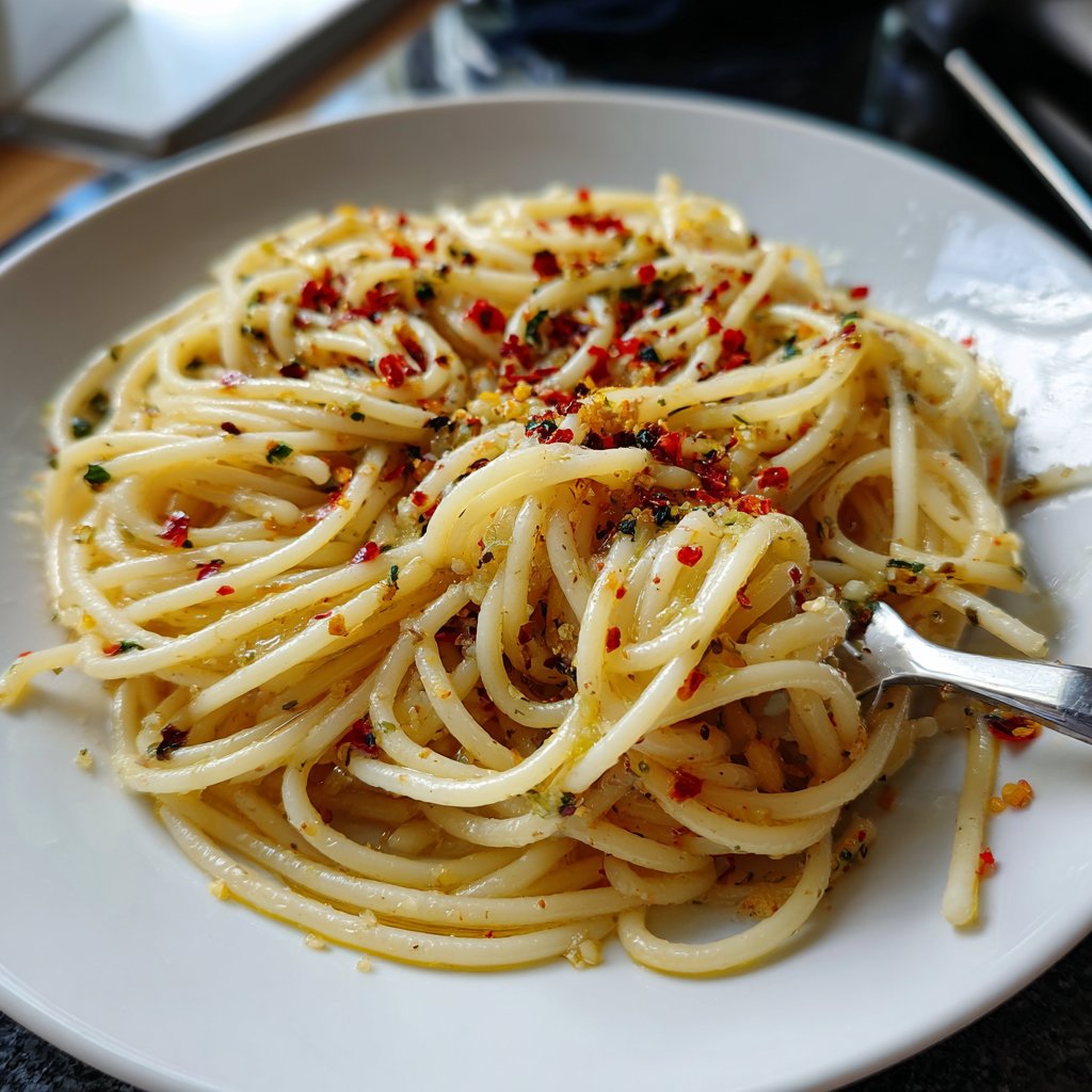Spaghetti mit Chili und Knoblauchöl