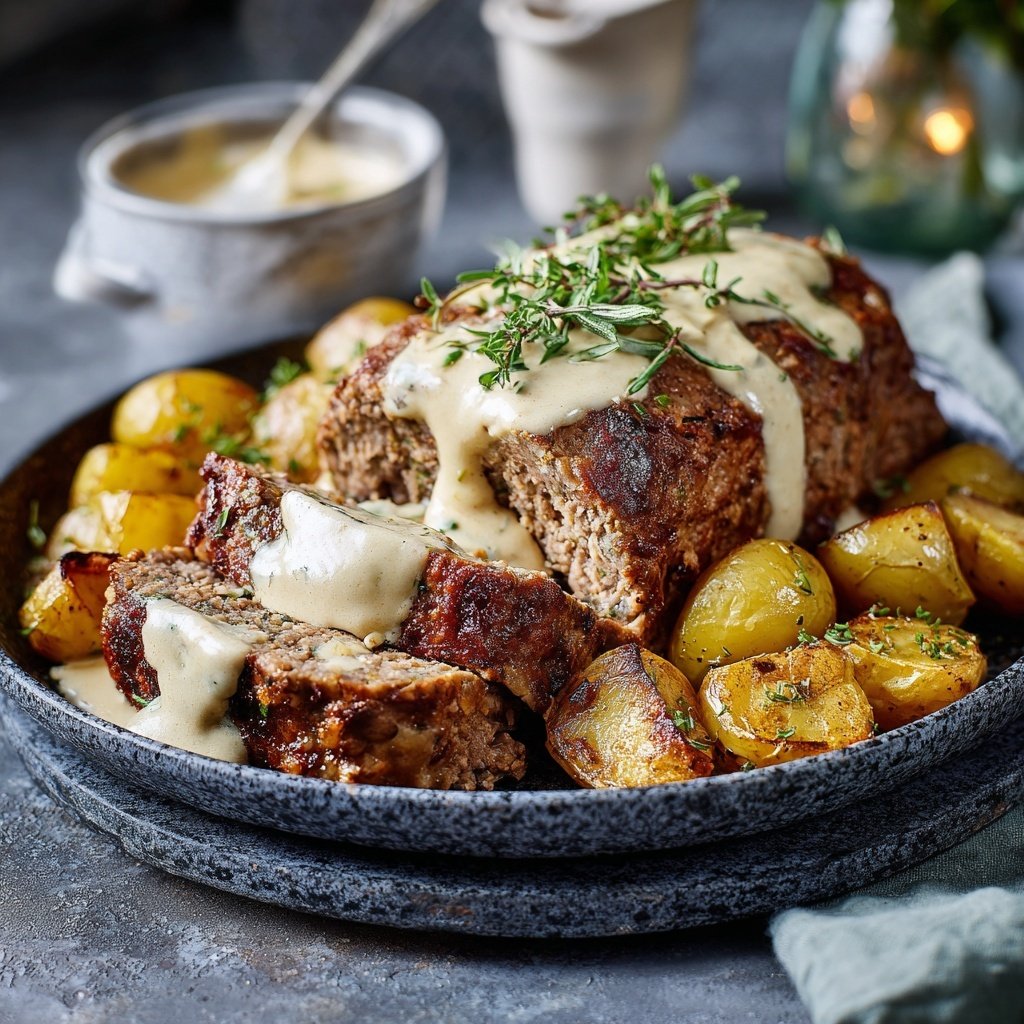 Hackbraten mit Kartoffeln in Sahne