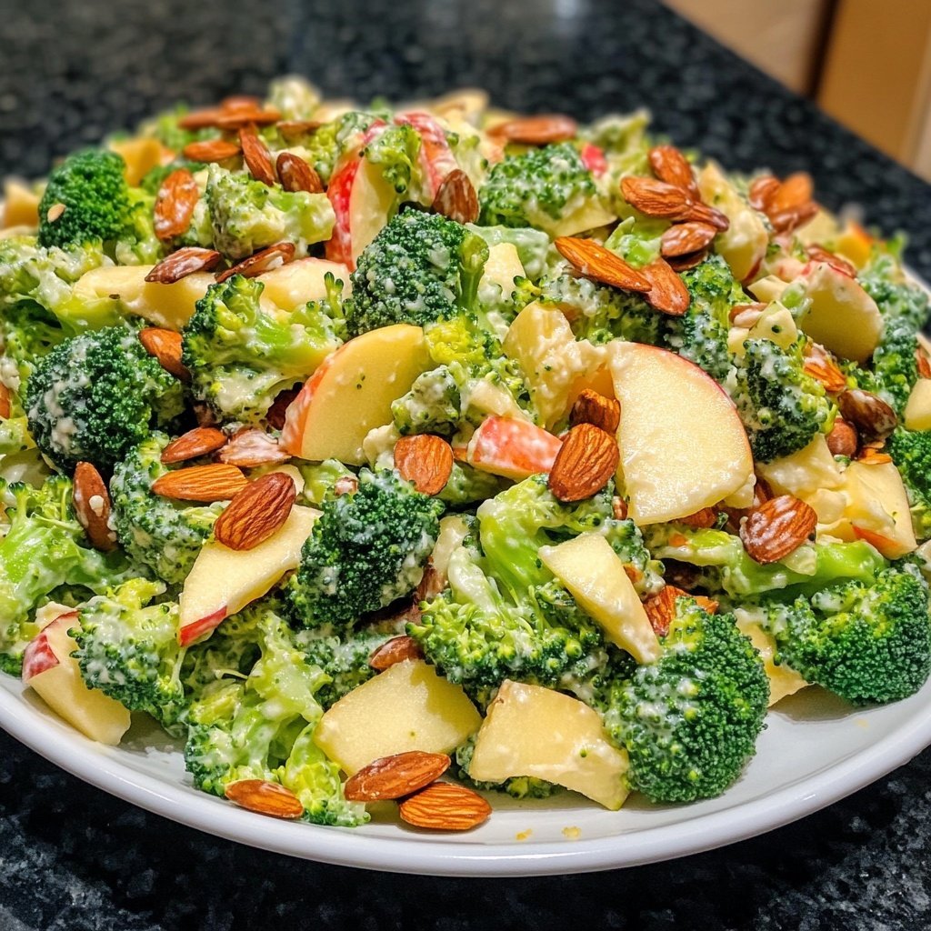 Knackiger Brokkolisalat mit Käse, Apfel und Mandeln – Schnell und lecker